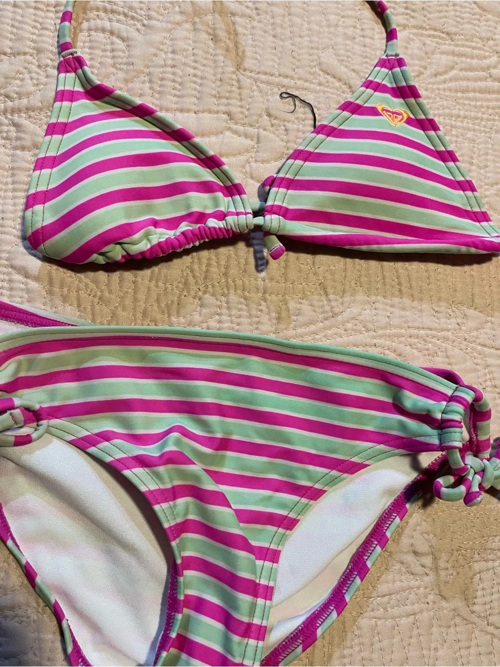Roxy Pink and Mint Striped Bikini Set